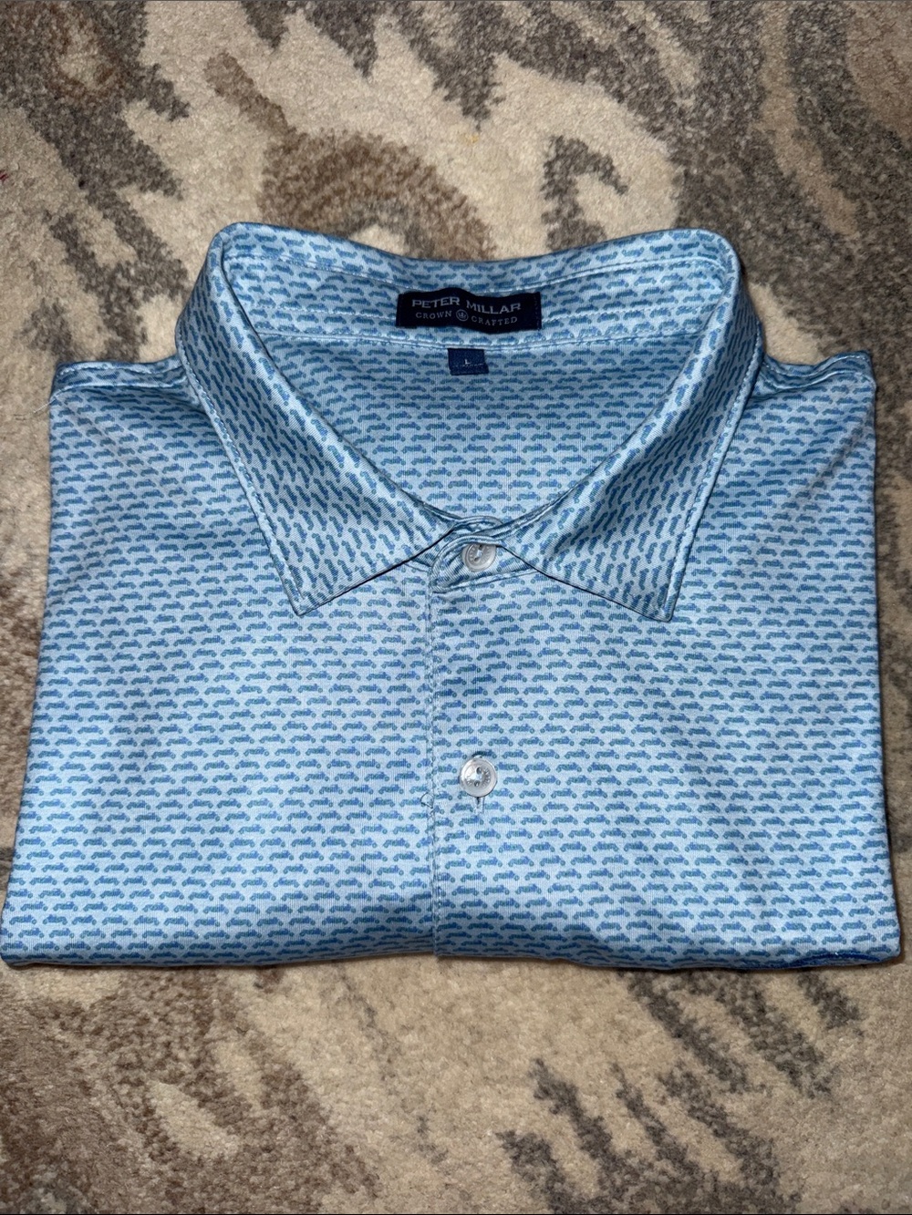 Peter Millar Light Blue Patterned Performance Polo L